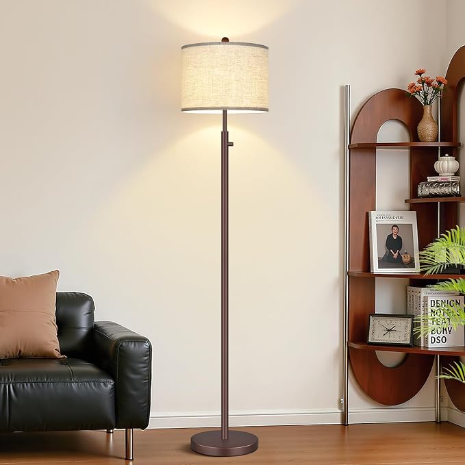 Nintiue 【Upgraded】 Dimmable Floor Lamp for Living Room, 11W LED Bulb Included, Modern Standing Lamp, Tall Pole Light with Linen Shade for Bedroom Reading Office Corner Nursery-Matte Brown