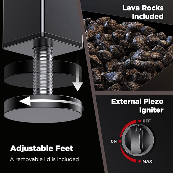 Ciays Propane Fire Pit Table, 32Inch Gas Outdoor Fire Pit Table CSA-Certified for Outside Patio with Lava Rocks, Add Warmth and Ambience to Parties, Backyard, Garden, 50,000 BTU