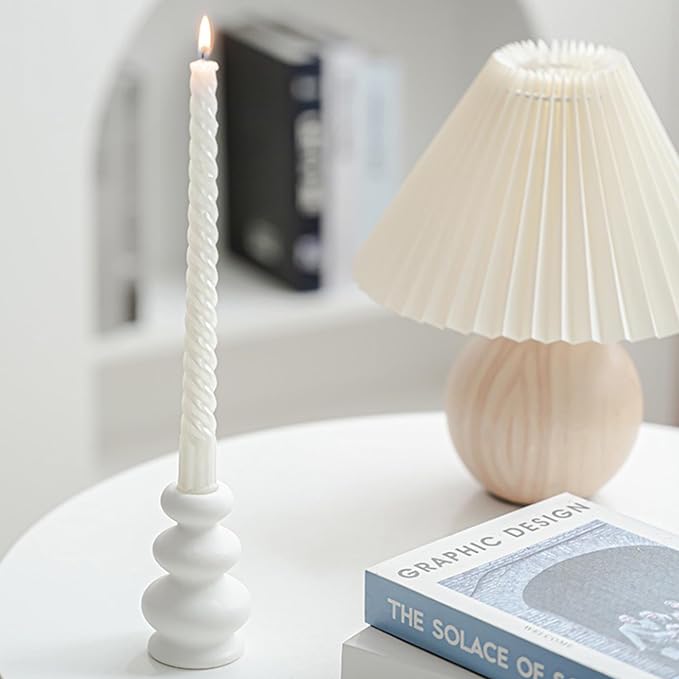 Taper Ceramic Candle Holders, Set of 2 Matte Boho Decorative Candlestick Holders,Table Decor Centerpiece for Home Decor Dinning Wedding Party Aromatherapy Votive (White, Style A)