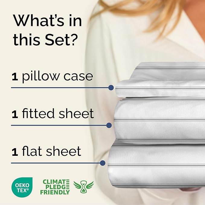Striped Sheets - Black & White Striped Sheets - 1 Flat & 1 Fitted & 1 Pillowcase w/ Deep Pockets – Wrinkle & Fade Resistant - Soft, Breathable & Cooling – Luxury Pinstripe Bedding - Twin Size Bed Set