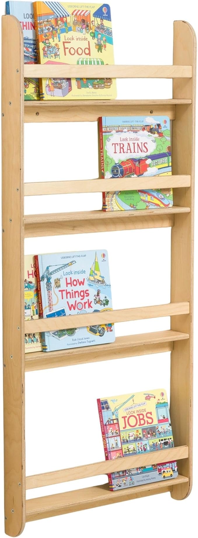 Montessori Wall-Mounted Bookshelf for Toddlers Toy Storage Shelf Organizer for Playroom and Classroom Floor Bookshelves for Kids Room (Natural, L, 4)