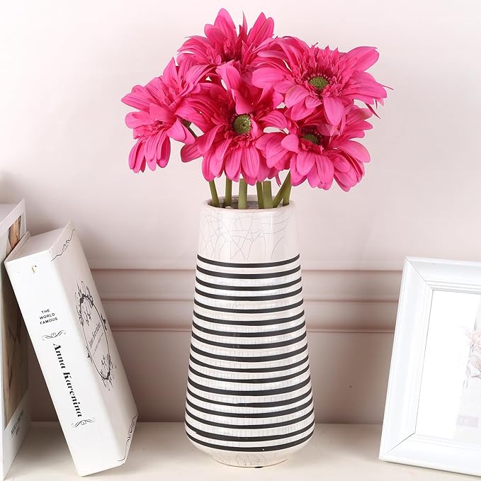 Hot Pink Gerbera Daisy Artificial Flowers – 5PCS Faux Wildflowers with 26.7" Stems, Real Touch Gerber Daisies for Summer Flowers Artificial Decoration, Bouquets & Party Arrangements