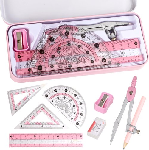 Compass Geometry Tool by [Brand Name] - Protractor & Compass Set with Metal Box | 8-Piece Math Kit for School Supplies