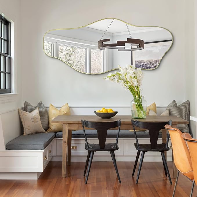 Irregular Wall Mirror, 54.5"x24" Asymmetrical Tempered Glass Mirror, Large Organic Shape Frameless Mirrors for Entryway Hallway Bedroom Living Room, Horizontal or Vertical Hanging