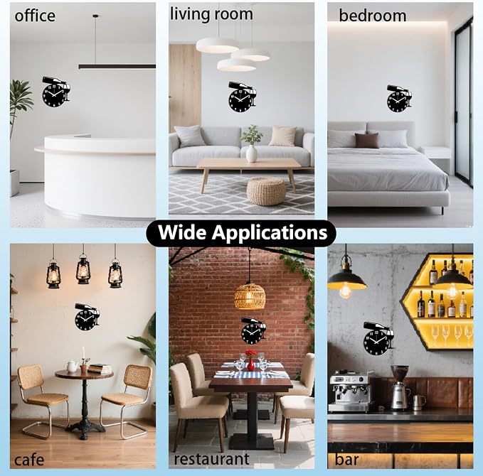 Red Wine Wall Clock Irregular Shape Decorative Wall Clock Wine Glass Non-Ticking Clock for Home Office Decoration, 14.48×12.99 inch