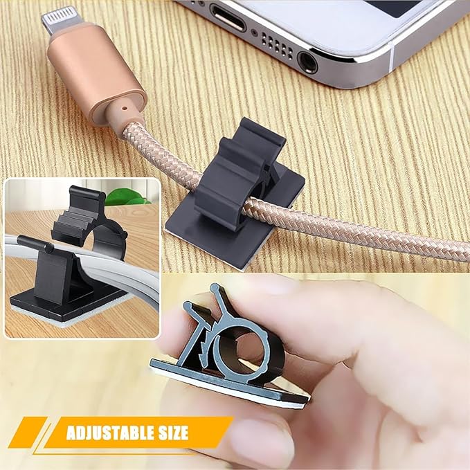 Viaky 30 Black Adjustable Cable Clips, Reusable Buckle Self-Adhesive Wiring Fixing Nylon Bracket Wire Management Suitable for 0.3 Inch Diameter(8mm) Cable