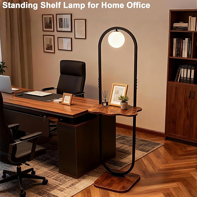 Lightdot 47-Inch Arch Floor Lamp, Modern Standing Lamp with Table, Black Metal Frame with Globe Shade, Living Room Bedroom Lighting, G9 LED Bulb Included for Sofa Beside/Corner Decor