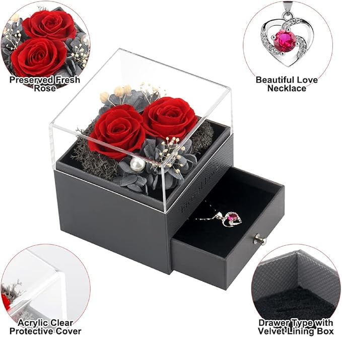 SHOKUTO Preserved Rose,Birthday Gifts for Women Mom Girlfriend,Gifts for Mom Grandma Wife Daughter Sister,Jewelry Boxes with Necklace
