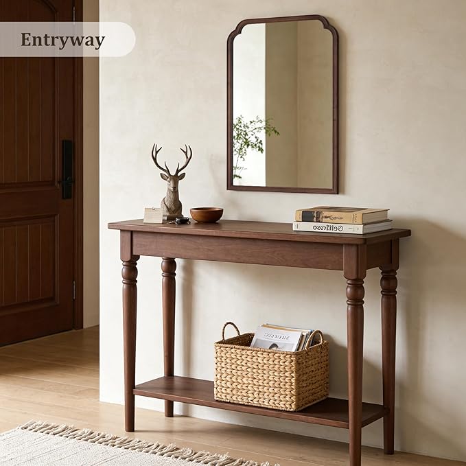 WallBeyond 28" x 40" Wood Bathroom Mirror for Wall Mounted, Rustic Rounded Corner Vanity Mirror for Entryway, Living Room or Bedroom Home Decorative [28" x 40" Walnut]
