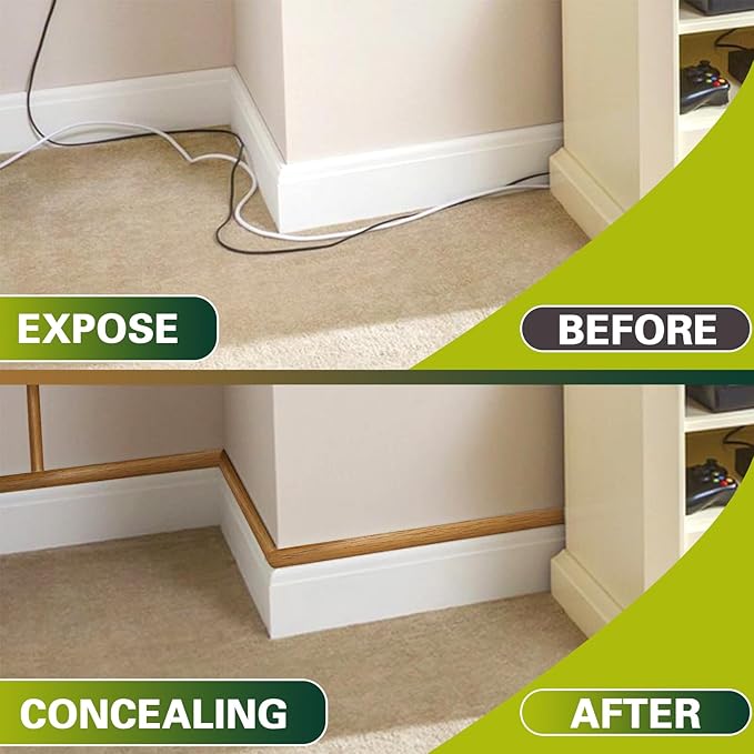 Floor Cord Cover Cable Cavity Self Adhesive Hider - Electric Cord Covers for Living Rooms, Offices - Cable Cover Protector (Wood Brown, 1.18" x 3.3')