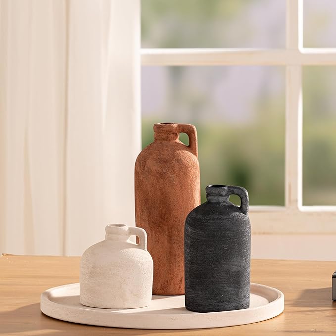 Ceramic Vase Home Table Decor - Flower Vase Set of 3 Living Room Kitchen Decorations Farmhouse Modern Rustic Vases Decorative Centerpiece for Shelf Bedroom Office Bathroom Dining Coffee Desk