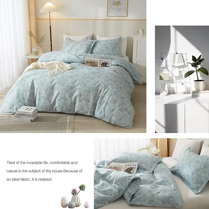 VM VOUGEMARKET Blue Floral Comforter Set Twin XL Soft Fluffy Bedding Set Vintage Garden Flower Comforter Botanical Bedding Comforter for Teen Girls Women All Season Comforter Set