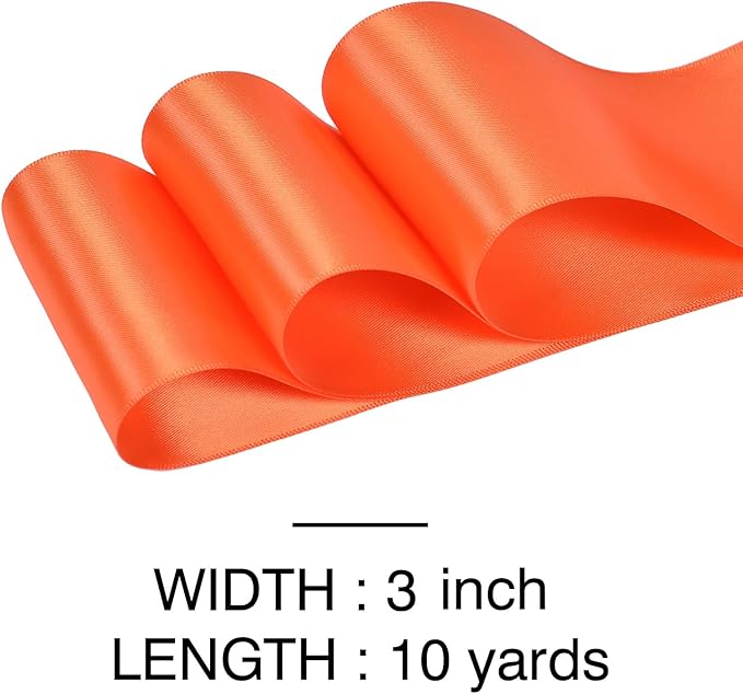 YAMA Orange Double Faced Satin Ribbon, 3 Inch 10 Yards, Great for Crafts Bows Flower Bouquet Wedding Home Decor Gift Wrapping
