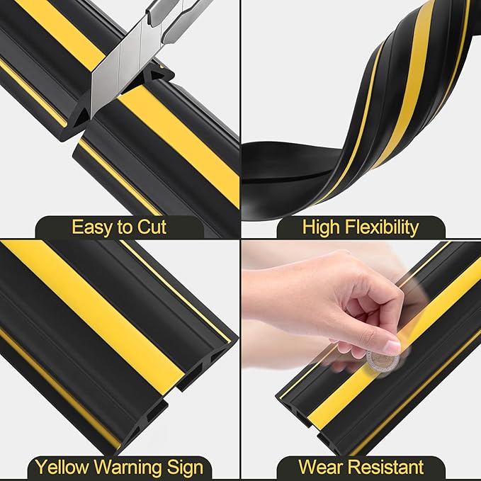 MYFAMIREA 6.5FT Floor Cord Cover Heavy Duty Cable Cover Protector with 3 Channels Extension PVC Floor Wire Cover Outdoor Cord Hider Management Cord Cover for Wire on Floor for Home Office Outdoor