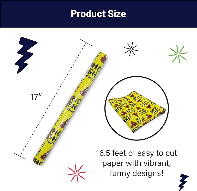 GOOFBALLS Hilarious Wrapping Paper Roll – Funny Gift Wrap for Birthdays, Holidays, White Elephant, Gag Gifts - Holy Shit