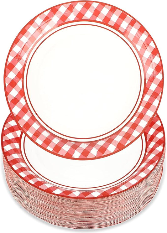 100 PCS Red and White Checkered Plates, Disposable 7 Inch Plaid Paper Dessert Plates, Dinnerware Set for Camp Barbecues, Bachelorette, Birthday Party Thanksgiving Christmas Decor, Serves 100 Guests