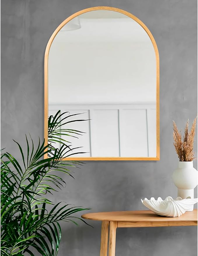 Arched Wall-Mounted Mirror Gold Arch Mirror Aluminum Alloy Frame Bathroom Mirror for Vanity Living Room, Bedroom, and Entryway 28"x20"