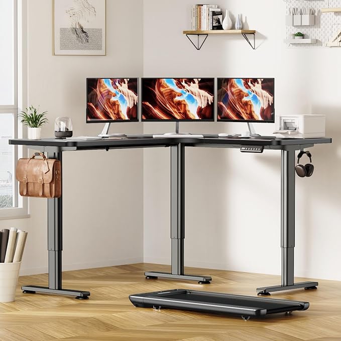 Flycity Electric L Shaped Standing Desk Adjustable Height, 63" x 55" Corner Stand Up Desk, Dual Motor Sit Stand Desk Computer Desk, Home Office Desk with 3 Memory Preset & Child Lock, Black