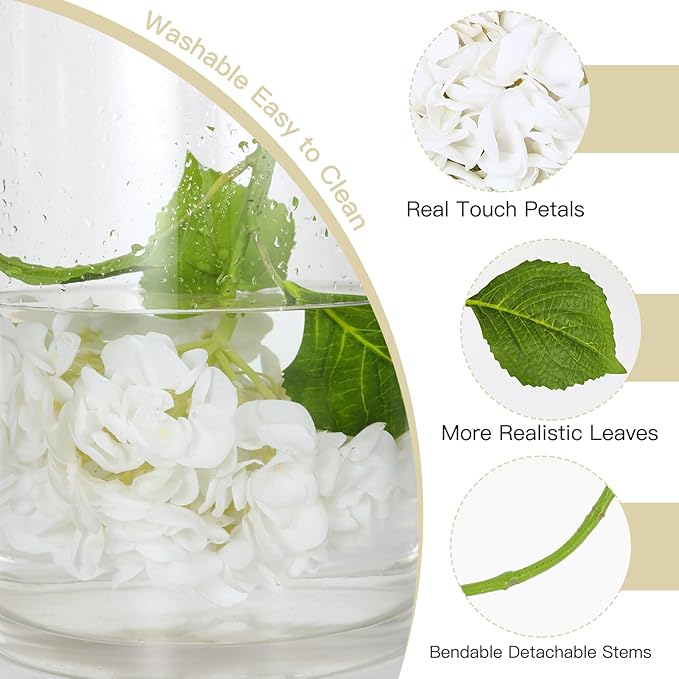 4Pcs Hydrangea Artificial Flowers, 22.44" Real Touch Latex Faux Hydrangea with Long Stems & Leaves for Home Office Decor or Wedding, Party, Centerpieces, Floral Arrangements (White)
