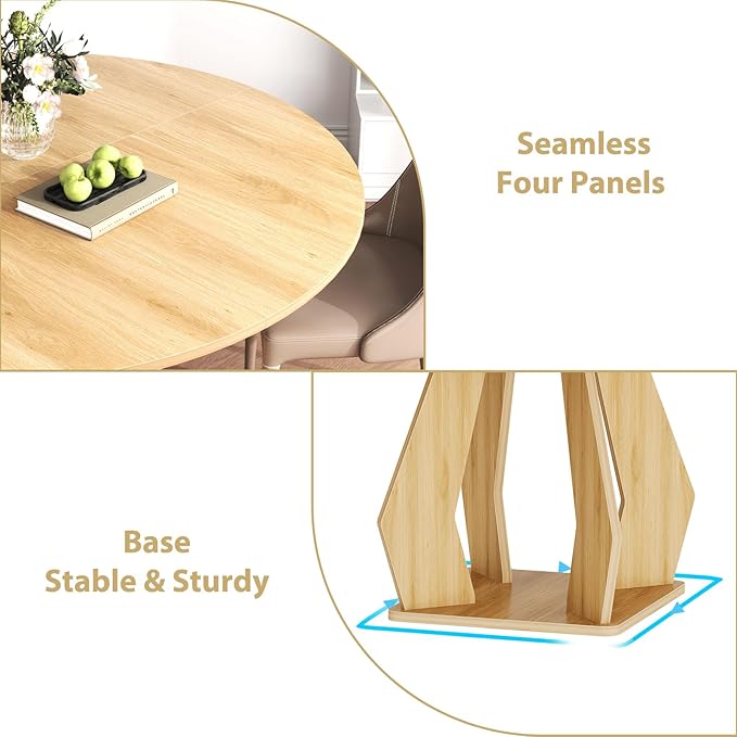 IBF Round Dining Table for 4-6 People,47 Inches Dining Room Table with Wooden Pedestal Base,Circle Dining Room Table for Kitchen,Office,Apartment,Living Room,Oak