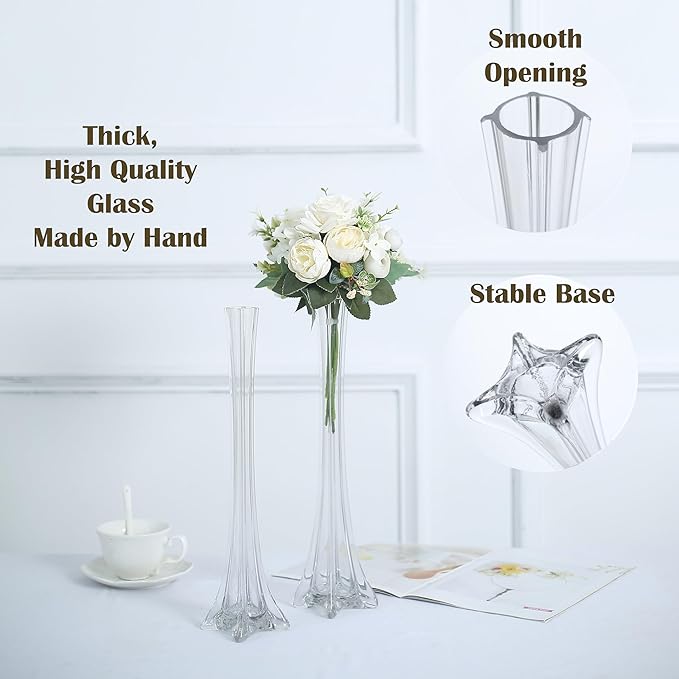 Craft And Party, Pack of 12, Eiffel Tower Vases Centerpiece for Flower, Wedding, Decoration. (24", Clear)