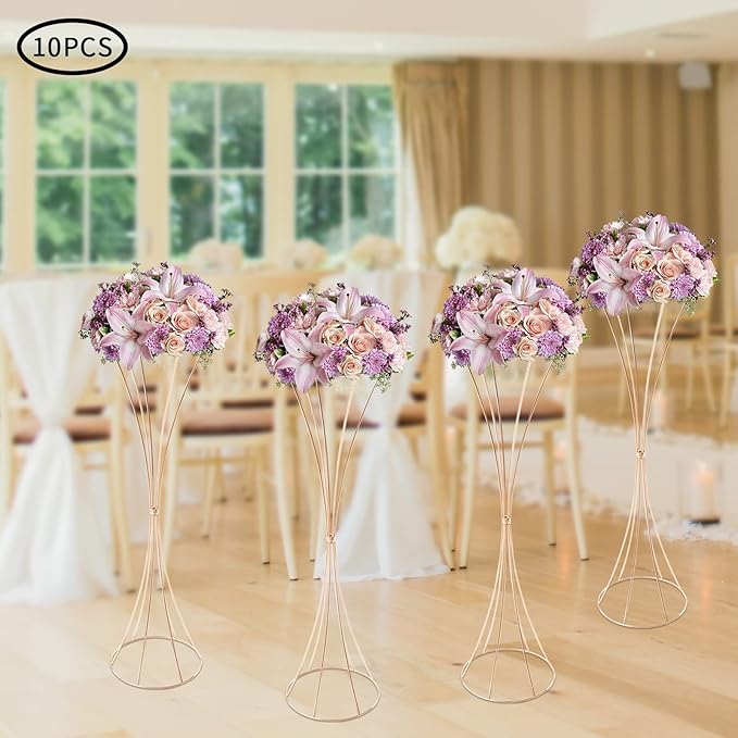 10 Pcs Gold Centerpieces for Table Wedding, 31.5 Inch Metal Wedding Flower Vase Large Gold Flower Stand for Party Decorations and Event Decorations 8.7 x 8.7 x 31.5 Inch