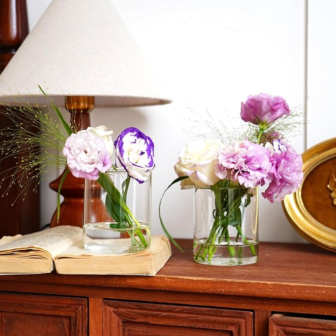 12pcs Glass Cylinder Vases for Centerpieces - 4 inch Clear Glass Flowers Vases Bulk, Hurricane Candle Holders Floating Candle Vases for Table Centerpiece Formal Dinners Home Decor