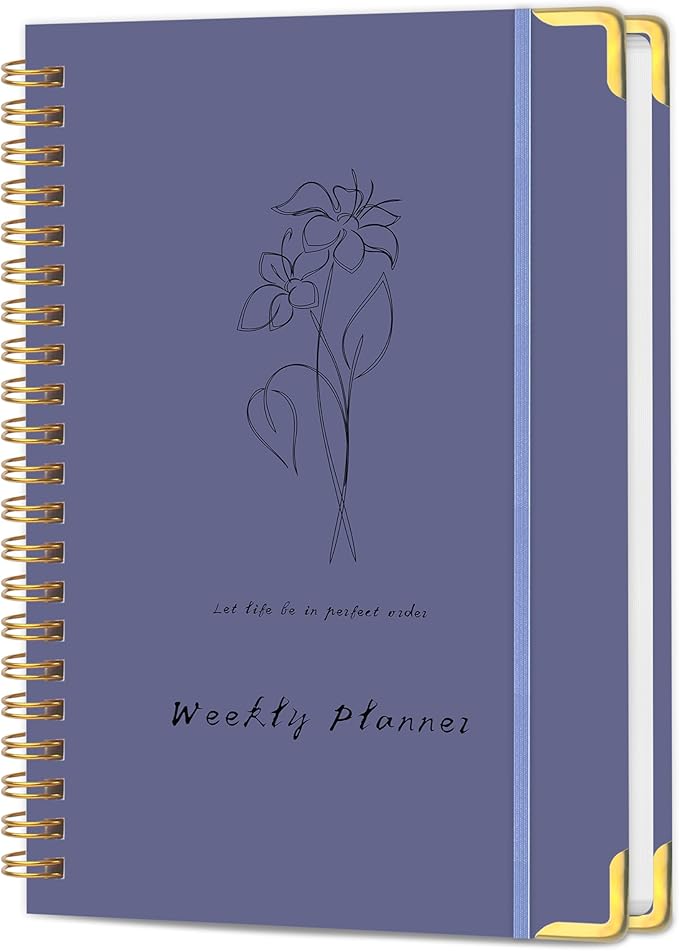 Undated Weekly Planner with Metal Corner Hardcover Notebook , A5 Size Journal with To Do List Planner, Habit Tracker,Weekly Goals for ADHD,Student, Office, Women, Men ,Gifts,6 x 8 inches，Spiral Bindding ,Purple