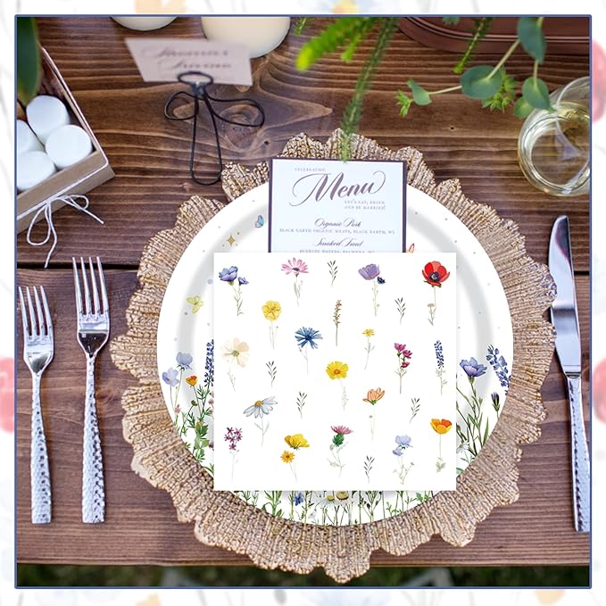 T-Antrix 40 Pcs Wildflower Plates And Napkins Party Supplies, Disposable Floral Wildflower Tableware Set for Spring Summer Picnic Wedding Birthday Tea Party Decoration Baby Shower Serves 20