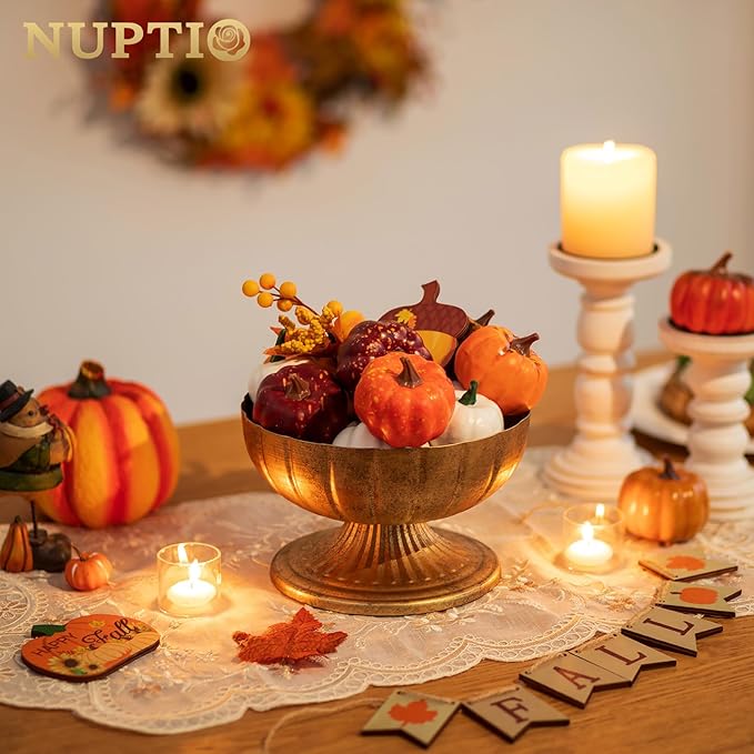 NUPTIO Distressed Gold Vases for Centerpieces: Rustic Brass Compote Vases for Flowers - Metal Pedestal Bowl Decor for Wedding Table Home Set of 2