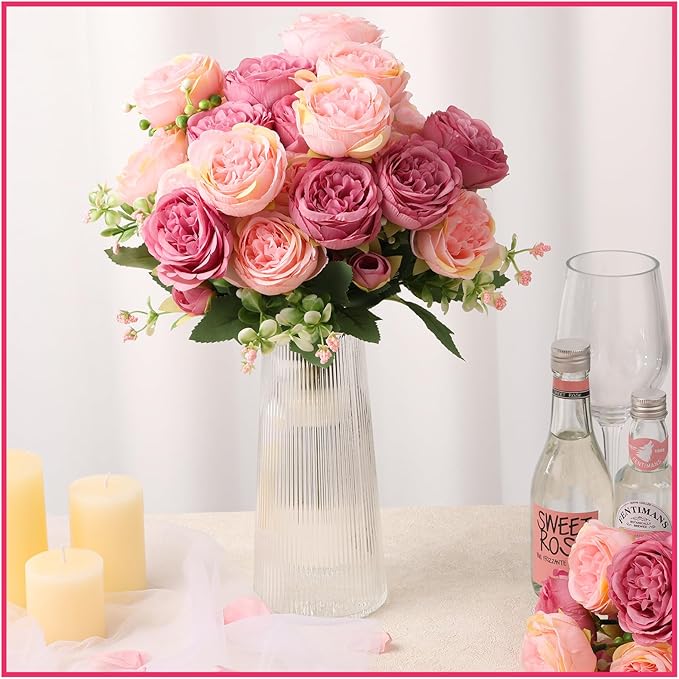 Olgaa 12 Bundles Peonies Artificial Flowers Artificial Peonies Silk Flowers Bulk Fake Peony Bouquet for Bridal Shower Decorations Wedding Table Centerpiece (Pink)