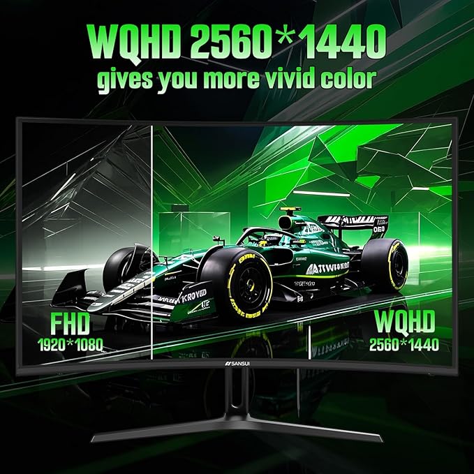 SANSUI 27 Inch Curved Gaming Monitor 240Hz, 2K WQHD 1500R Curved Computer Monitor, 120% sRGB, MPRT 1ms, Freesync, HDR, VESA(100 * 100mm),HDMI*2, DP1.4 * 2(DP Cable Included)