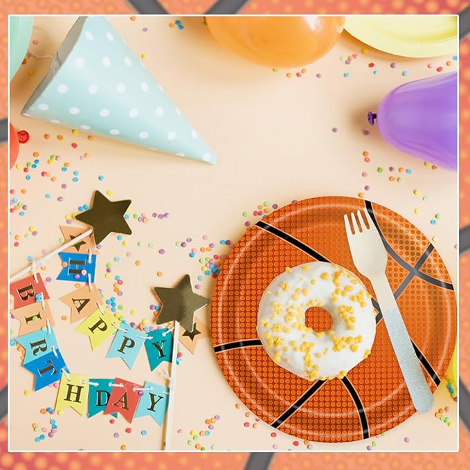 T-Antrix 40 Pcs Basketball Plates And Napkins Party Supplies, Basketball Birthday Decorations Disposable Paper Tableware Set Party Favors for Kids Serves 20