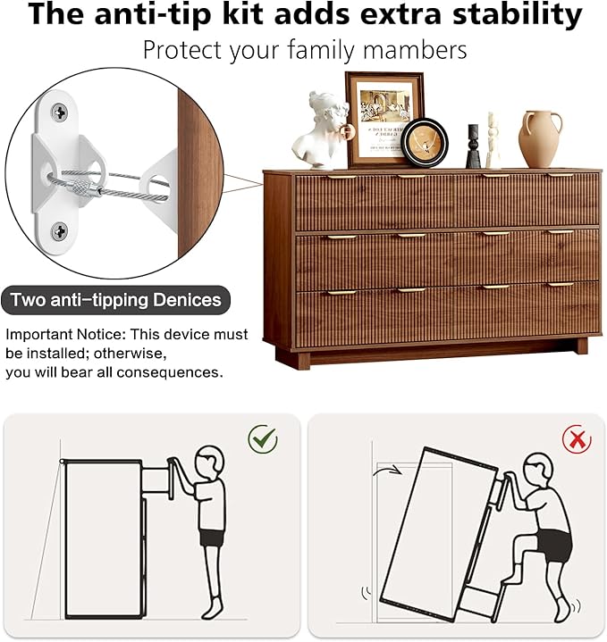 54.72" Modern Chest of Drawer, 6 Deep Drawers,Clothes Organizer,Large Storage Cabinet for Living Room, Bedroom,Dresser TV Stand, Wood Drawer Organizer for Living Room, Hallway, Sepia