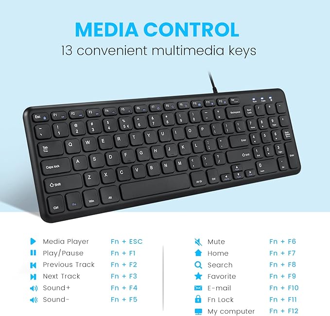 Perixx PERIBOARD-213U Wired Silent USB Scissor Keyboard - 14.45x4.76x0.70 Inches Compact Design with Number Pad - Black - US English (PB-213BUS-11738)