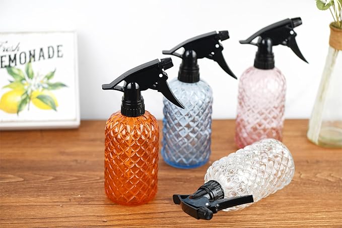 Glass Handheld Spray Bottle - 12oz Refillable Bottle ，Adjustable Nozzle Watering Can for Garden Plants Cleaning Solutions (Blue)