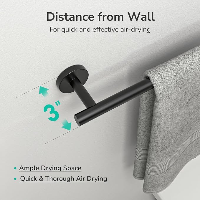 USHOWER Matte Black Towel Bar, 22-Inch Towel Rack for Bathroom Wall Mounted, Thicken SUS304 Stainless Steel Towel Rod Modern Home Decor (Total Length 24-Inch)
