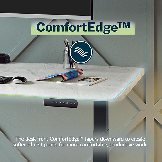 Vari ComfortEdge 60x30 Inch Adjustable Electric Standing Desk – Limited Edition Sit Stand VariDesk with Memory Presets & Sloped Front Edge + Tool-Free Assembly (Marble/Slate Legs)