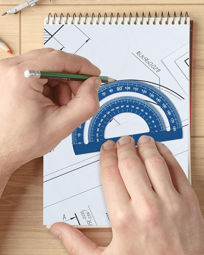 Honagu Triangular Ruler Set, 4 Pieces Aluminum Alloy Ruler, Metal Drafting Ruler, Geometric Protractor for Students, Draftsmen, Engineers, School Office Supplies (Blue)