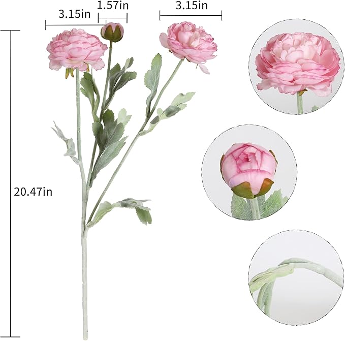 IPOPU Pink Peonies Artificial Flowers 6pcs Pink Artificial Ranunculus Flowers18Heads Pink Silk Peonies with Stems Real Look for Spring Decorations Floral Arrangements Home Table Centerpiece
