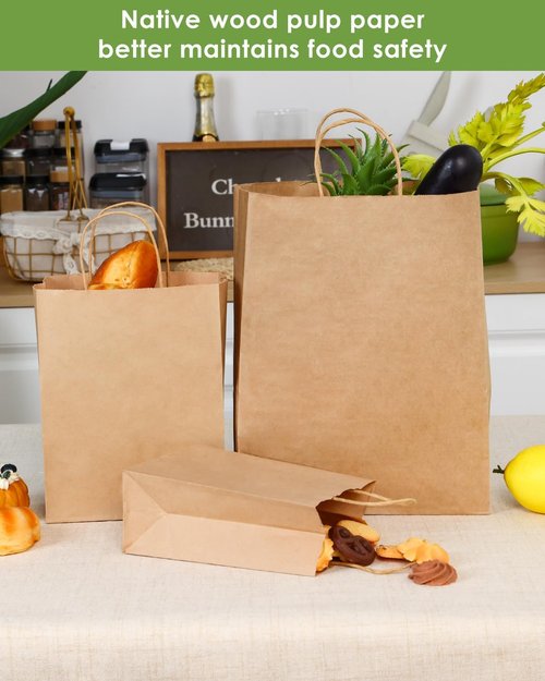 OUTUXED Brown Paper Bags with Handles - 100pc Assorted Sizes for Parties, Retail & Events