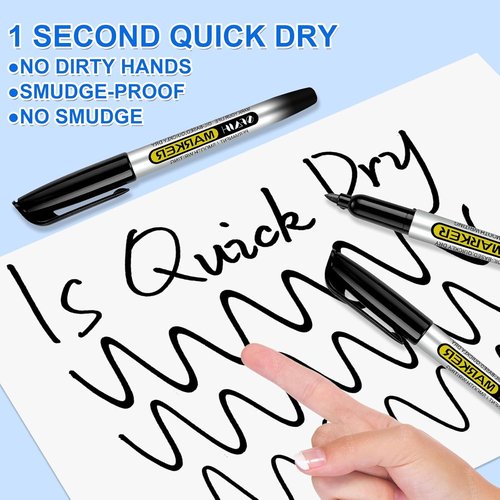 SFAIH Black Permanent Markers - Quick Drying Fine Point for School & Office | Durable Waterproof Ink