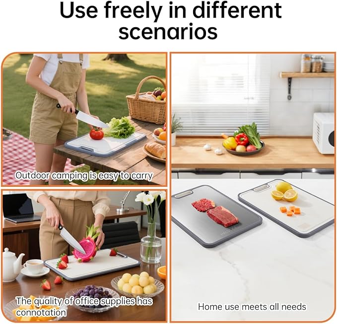 Titanium Cutting Board for Kitchen, Non Toxic Cutting Board Double Sided Food Grade, 2-in-1 Pure Titanium and Wheat Straw PP, Chopping Board for Meat and Fruit, Easy to Clean Large Size 16”×11”