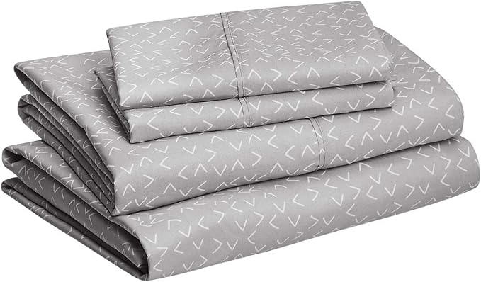 Amazon Basics Lightweight Super Soft Easy Care Microfiber 4 Piece Bed Sheet Set With 14-inch Deep Pockets - King, Grey Arrows,Printed