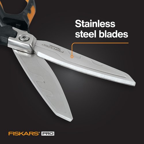 Fiskars Pro PowerArc Shop Shears - Heavy Duty Stainless Steel Scissors for Industrial Use | 10 In, Orange/Black
