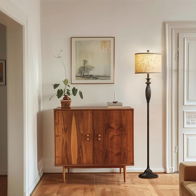 63.8" Vintage Floor Lamp with Rotary Switch, Dimmable Color Temperature Standing Lamp, Retro Farmhouse Floor Lamps for Living Room, Bedroom, Hallway, Office, Room Decor, Antique Black (Bulb Included)