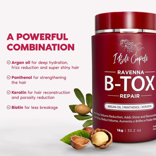 I Belli Capelli Ravenna Hair Treatment Kit - B-tox Hair Mask 1kg + Anti-Residue Shampoo 300ml | Repair & Clarify for Healthier Hair