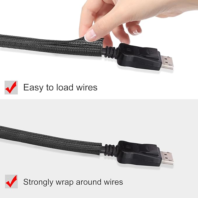 25ft - 1/4 inch Cord Protector Cable Sleeve Split Wire Loom Tubing for Power Cord Audio USB Cable, Cord Sleeve Cable Management for TV Computer, Cord Protectors from Pets Chewing, Black
