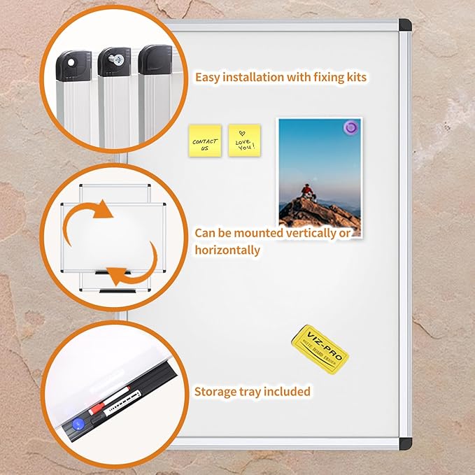 VIZ-PRO Magnetic Dry Erase Board, 36 X 24 Inches, Pack of 2, Silver Aluminium Frame