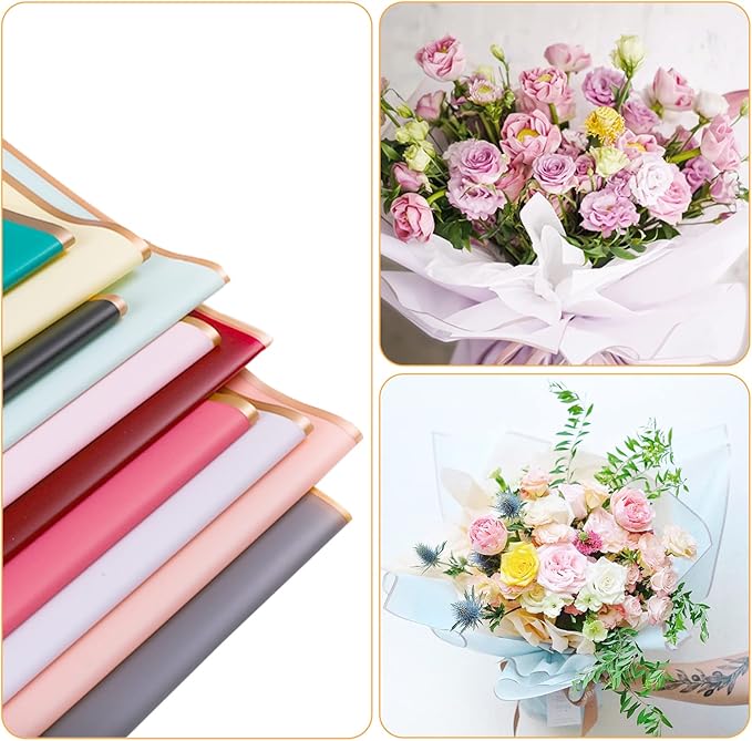 FUSHENMU 20 Sheets Flower Wrapping Paper Flower Bouquet Waterproof Florist Wrap Paper Bouquet Supplies for DIY Crafts Flower Wrapping Gift Packaging